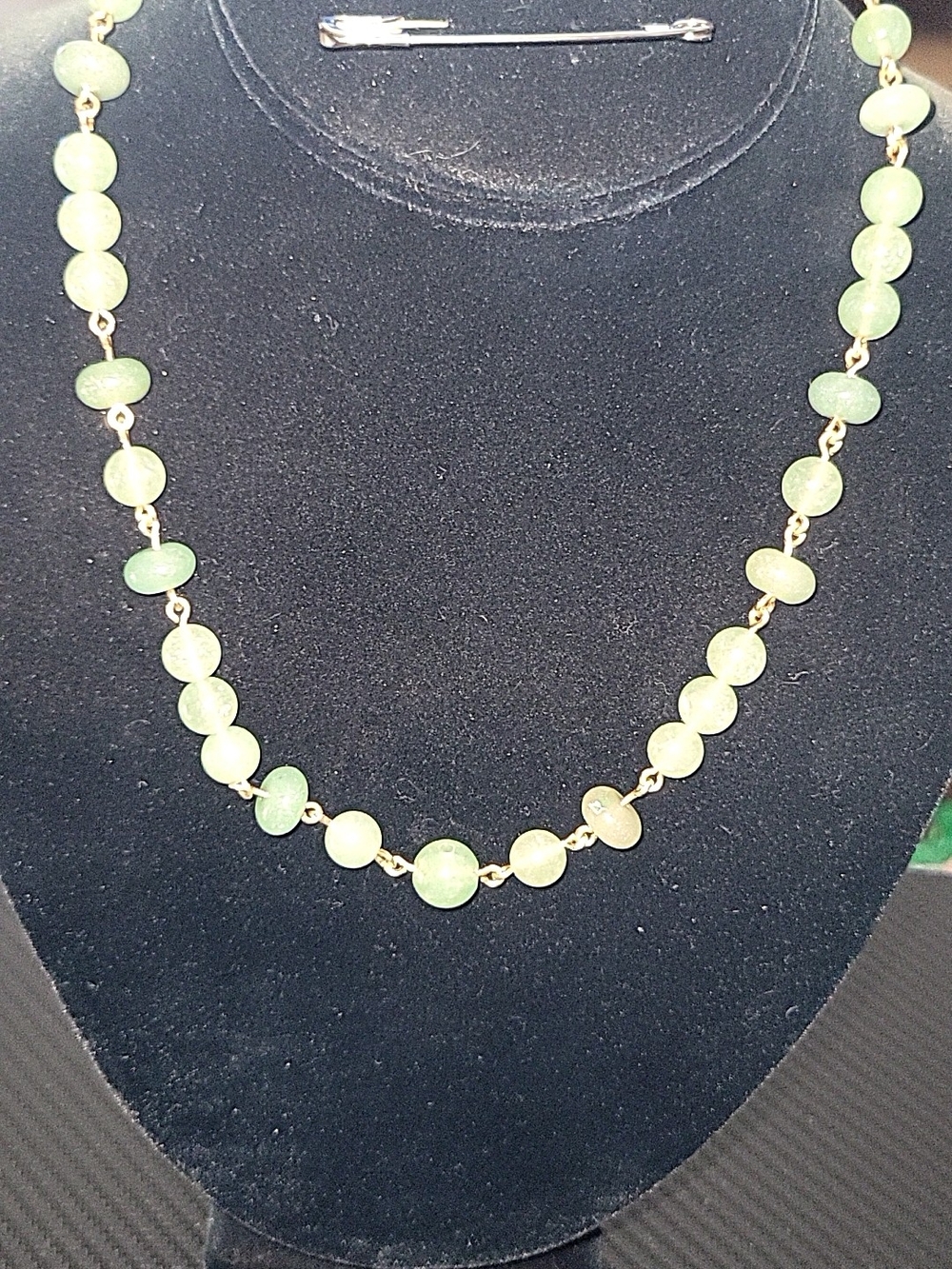 Vintage 16" Light Green Gemstone Station Necklace Wire Wrapped Jade Aventurine - Picture 4 of 10